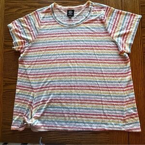 Bobeau Multicolor Lightweight Striped Short Sleeve Hem Tie Tee Size 2X